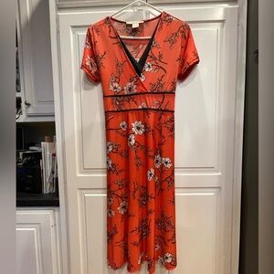 Pretty Coral Studio West Dress with black and white Floral accents- size Medium